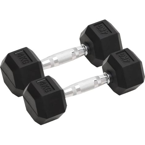 Haltères hexagonaux 2 x 4 kg en fonte avec revêtement caoutchouc noir 27 x 10 x 9 cm - PANGIVO (1/5)