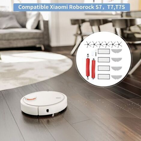 NALOOKAMIC Pièces de rechange Chiffons de nettoyage pour Roborock S7 S7 Plus T7S T7S Plus Kit d'accessoires pour aspirateur robot Brosse principale, filtre, brosse latérale, brosse de nettoyage