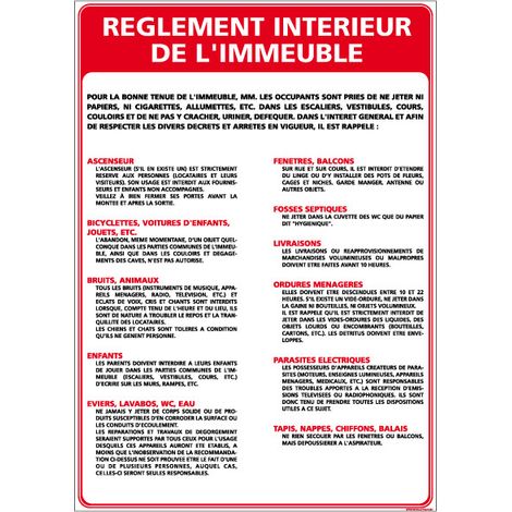Panneau RÈGLEMENT INTÉRIEUR DE L’IMMEUBLE – Adhésif – 210 x 300 mm