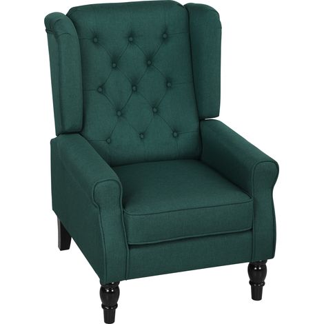 Fauteuil à oreilles vert foncé housse amovible rembourrage épais 74 x 86 x 102 cm