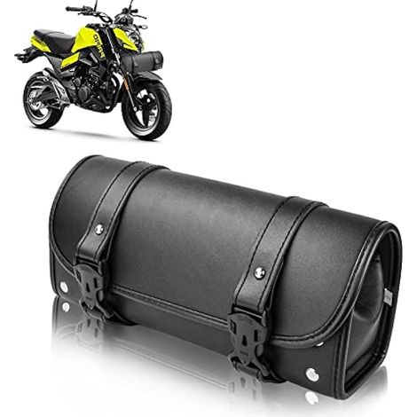 QINERSAW Sacoche de Guidon en Cuir Moto 29.512.59cm - Sac à Outils et de Selle - Convient à Toutes les Motos (1/5)