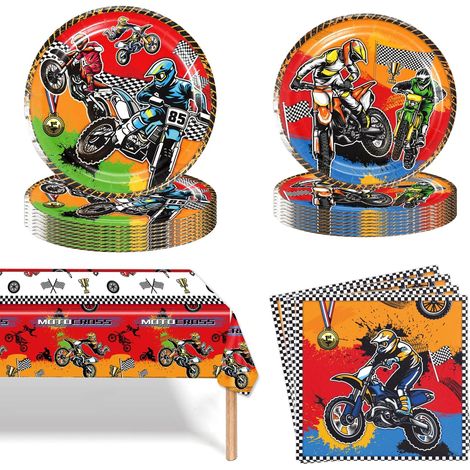 Vaisselle de Fête Anniversaire Motocross, Motocycles Ensemble de Fournitures,Vaisselle moto, Motocycles Vaisselle Anniversaire Décorations Véhicule (1/5)