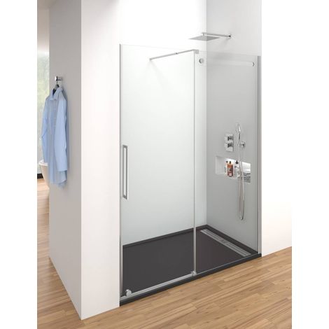 VETRUM front shower screen with sliding door, clear glass, polished chrome profile, 120 cm (1/5)