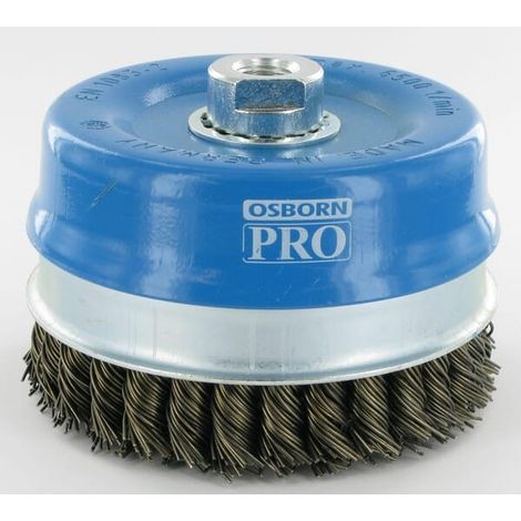 Brosse à godet OSBORN en acier tressé Ø 0,80 mm avec écrou M14 et diamètre 120 mm.