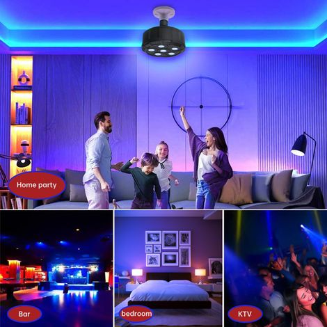 Ortviai Projecteur LED Mini PAR RGBW 5 LEDs avec télécommande et commande vocale – E27, orientation 180°, pour KTV, bar et fête