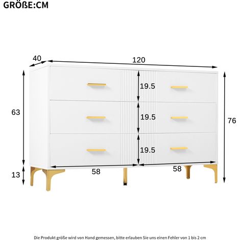 Commode à 6 tiroirs – Commode blanche avec portes pour salon et chambre, dimensions : H 76 cm / L 120 cm / P 40 cm (1/4)
