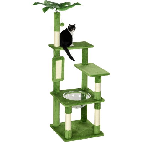 Albero Tiragraffi per Gatti Multilivello 49x49x142 cm con Amaca in Peluche e Sisal Verde (1/5)