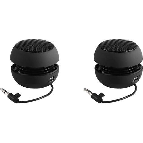 Deux mini enceintes de voyage portables avec câble audio 3,5 mm, batterie intégrée basse tension, haut-parleur rétractable, compatibles avec iPod.
