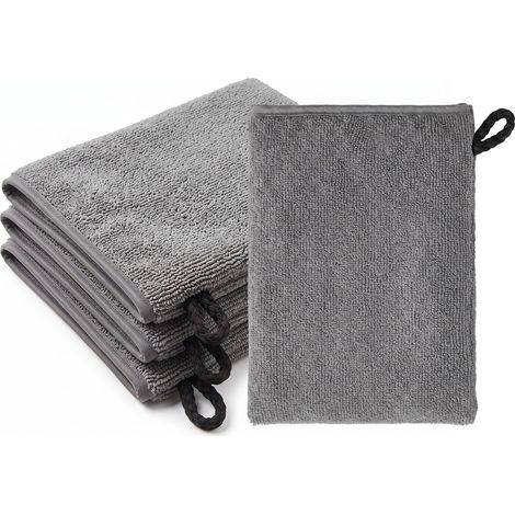 Lot de 4 Gants de Toilette,15 x 20 cm Gants de Bain de Tissu éponge Gris (1/5)