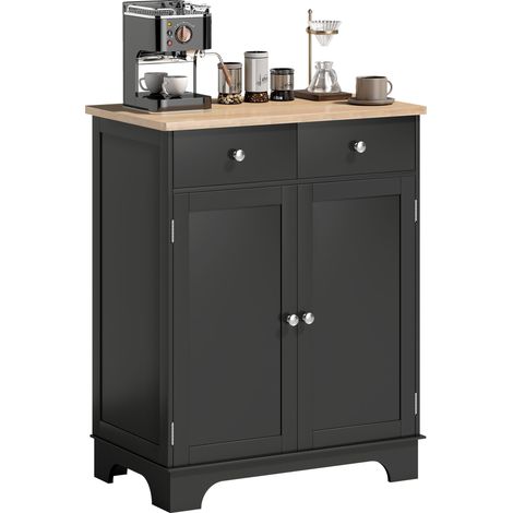 Wohnzimmer-Sideboard mit 2 Schubladen, Stauraum mit Schränken und verstellbaren Einlegeböden, 68 x 40,3 x 85 cm, schwarz und naturfarbenes Holz