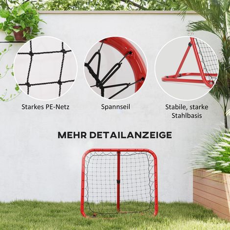 Filet de renvoi football pliable, mur de rebond ajustable 5 angles, acier, 78x84x65-78 cm, rouge