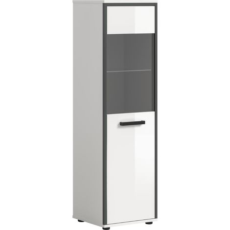 Kojak Badschrank 1 Glastür weiß, weiß Hochglanz.
