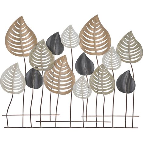 Pannello decorativo da parete Otip A a foglie in ferro marrone, grigio e bianco 103x84 cm