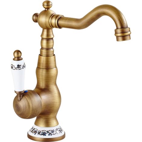 WASCHTISCHARMATUR Retro Antik Messing, Einhand-Mischbatterie 360-Grad-Drehung, Hoch, Gold