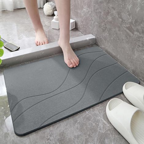 Tapis de Bain en Pierre de Diatomite Dure 60x40 cm Super Absorbant, Facile à Nettoyer, Antidérapant, pour Salle de Bain et Cuisine