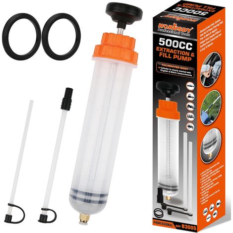 Ortviai Extracteur de Fluides Automobile 500CC - Seringue d'Huile Manuelle avec Tuyau Flexible - Pompe de Transfert pour Carburant et Liquide de Frein - Transparent - 500ml (1/5)