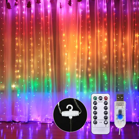 Guirlande lumineuse rideau LED arc-en-ciel, 8 modes, télécommande (3x2,7m, 280 DEL) (1/5)