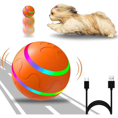 Balle interactive pour chien, balle roulante active pour chiens et chats d'intérieur, activée par le mouvement et rechargeable par USB, jouet puzzle pour animaux de compagnie (ORANGE) (1/5)