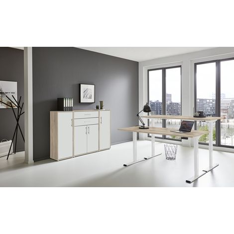 BMG Möbel Büromöbel-Set, e-Office Edition Set 16, Schreibtisch höhenverstellbar, 138 cm, Eiche Sonoma / weiß matt