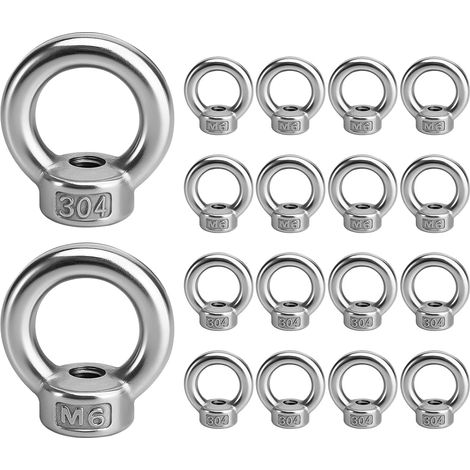 18 Pièces Anneau de Levage M6, Vis à œil en Acier Inoxydable 304 pour Appareils de Levage Accessoires, Écrou à œil à Filetage Intérieur pour Fixer des Ornements Suspendus et Pot de Fleurs (1/5)