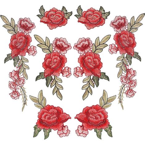 Ensemble de 8 écussons brodés de fleurs à coudre pour jeans, vêtements, chapeaux et chaussures (1/5)