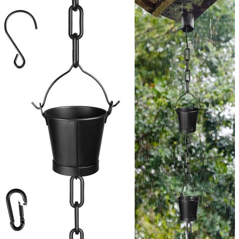 Chaîne de pluie réglable de 380 cm en métal avec 12 bols, chaîne de gouttière avec cloches de pluie pour attrape-pluie en plein air (tasses en forme de seau)