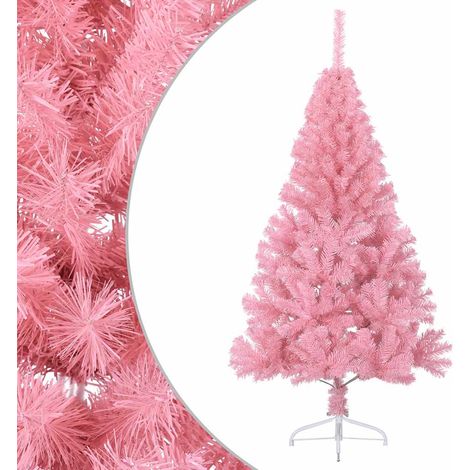 Demi Sapin de Noël Arbre de Noël artificiel avec support Rose 150 cm PVC (1/5)