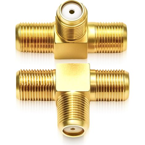 Lot de 2 adaptateurs répartiteurs de type F 3 voies - Type F femelle vers 2 fiches F femelle - Adaptateur coaxial RG6 3 voies (1/5)