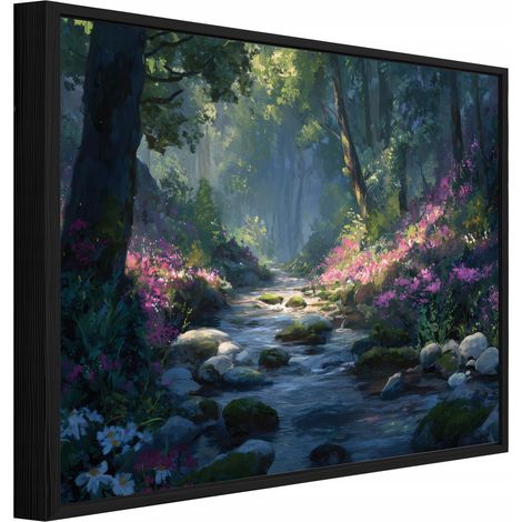 cadre noir Peinture sur toile fort nature rivire salon chambre 100x70 (1/3)