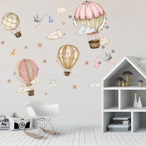 Stickers Muraux Ballon à air chaud Autocollant Mural Fleurs Ballons Les Oiseaux des Nuages Décoration Murale Bébé Pépinière Chambre Enfants Salon (1/5)