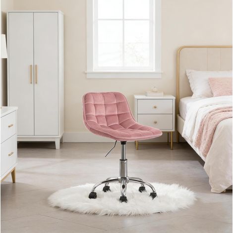 Sedia da ufficio girevole in velluto rosa, schienale ergonomico, altezza regolabile, base a 5 razze con ruote (1/5)