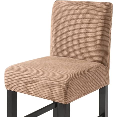 Dehnbare Barhocker-Stuhlhussen, Stuhlhussen mit niedriger Rückenlehne, 4er-Set, Hellbraun (1/5)