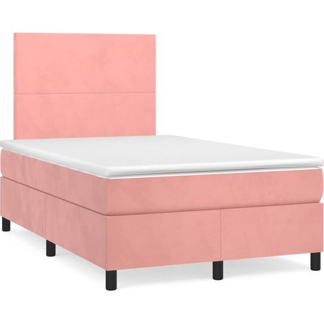 Sommier à lattes de lit et matelas LED rose 120x190 velours (1/5)