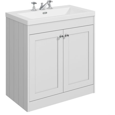 Balterley Butterton 800mm Floor Standing 2 Door Unit with Minimalist Basin 3 Tap Hole - Satin White