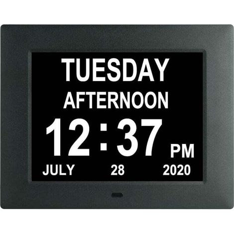 ZVD Horloge Horloge numérique avec calendrier de jour extra large non abrégé jour date heure démence horloges pour personnes âgées malvoyantes perte de mémoire + 8 rappels d'alarme - 7 pouces noir (1/4)