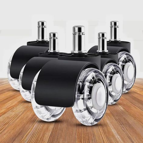 Lot de 5 roulettes universelles pour chaises de bureau  Roulettes de 11 mm pour sols durs, roulettes pivotantes ultra-silencieuses compatibles avec la plupart des chaises de bureau.