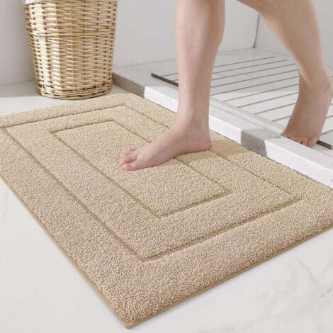 Pair 50 x 80 cm rutschfeste Badematte, weiche Mikrofaser, saugfähig, maschinenwaschbar, extra dicke Duschmatte für Badezimmer, Beige
