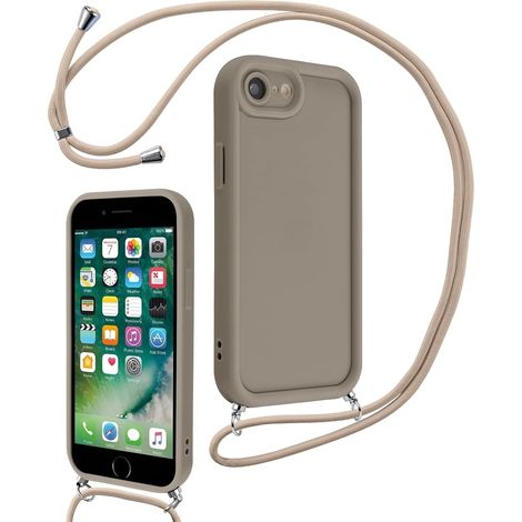 Coque pour iPhone 7/8/iPhone SE 2022/SE 2020 4,7" avec Cordon de Collier Réglable, Etui Protection de la Caméra Silicone Souple TPU Antichoc Housse avec Corde Cover pour iPhone 8, Kaki (1/5)