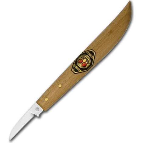Kirschen Kerbschnitzmesser mit Holzheft mit rundem Rücken, gerader Schneide