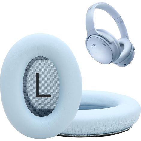 Almohadillas para auriculares Bose QuietComfort 45, QC35, QC35ii, QC25 y QC15. Almohadillas de repuesto de cuero proteico y espuma viscoelástica (azul cielo).