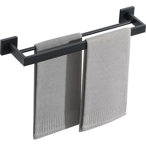 Porte Serviette Mural Salle de Bain, Support Serviette de 2 Barres en Acier Inoxydable pour Cuisine Lavabo Toilette, 50CM Finition Noir Mat