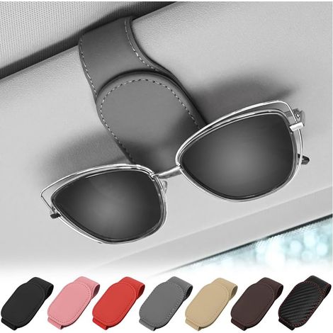 Magnetischer Auto-Sonnenbrillenhalter, Organizer aus PU-Leder für die Sonnenblende, universelles Auto-Sonnenblendenzubehör – Grau (1/5)