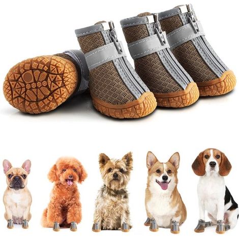 Scarpe per cani di piccola taglia, stivali traspiranti per cani, per strade calde e neve in inverno, protezione per le zampe, stivali per cani con strisce riflettenti, robusti (1/5)