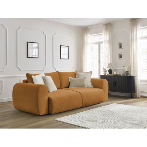 BOBOCHIC - Canapé droit convertible coffre LUCIEN tissu lisse Jaune (1/5)