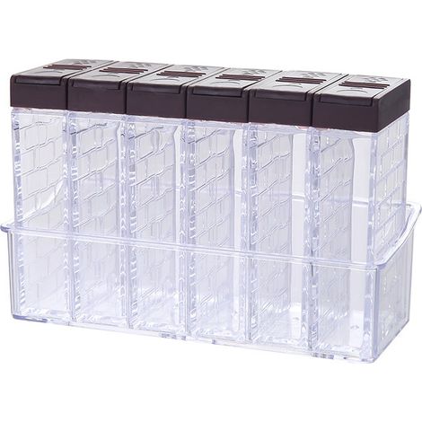 Lot de 6 pots épices plastique avec plateau, idéal camping/barbecue/cuisine familiale