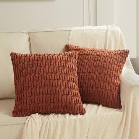 BEBUSINGOTO Juego de 2 fundas de cojín decorativas de pana suave a rayas, color óxido, 45 x 45 cm, estilo rústico bohemio. (1/5)