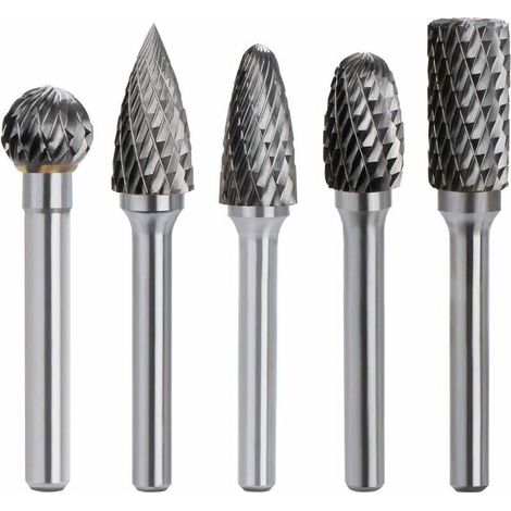 Kit de 5 Fraises Rotatives en Carbure de Tungstène Double Coupe – Tige 6 mm, Tête 10 mm pour Dremel, Perceuse et Ponceuse Électrique