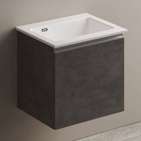 MEUBLE LAVABO SUSPENDU AVEC LAVABO EN CÉRAMIQUE ET POIGNÉE À GORGE Dimensions : Orme de montagne - LxP 60x50 cm