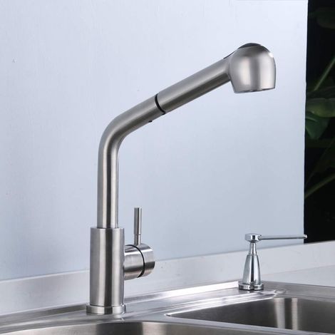 Robinet d'évier de cuisine extensible en acier inoxydable avec douchette rotative à 360° (1/5)