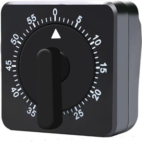 Reloj despertador mecánico cuadrado de 60 minutos para la cocina, sin pilas, perfecto para cocinar, hornear y organizar la cocina, color negro. (1/3)
